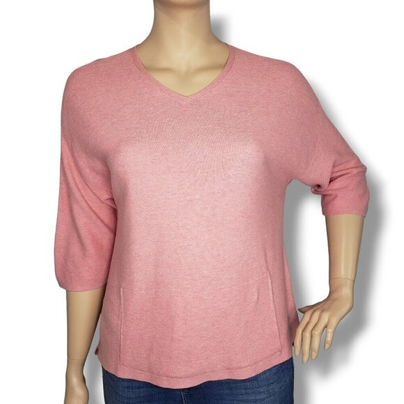Pure Jill Silk Wool Blend Sweater Womens Medium Pink V Neck Pullover - Picture 1 of 8